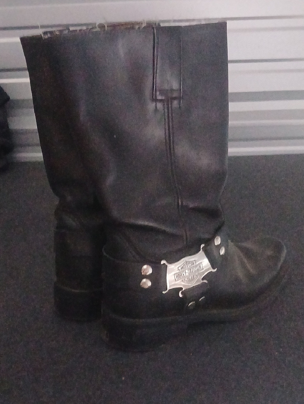 Harley-Davidson Black Leather Western Harness Boots with Silver Emblem